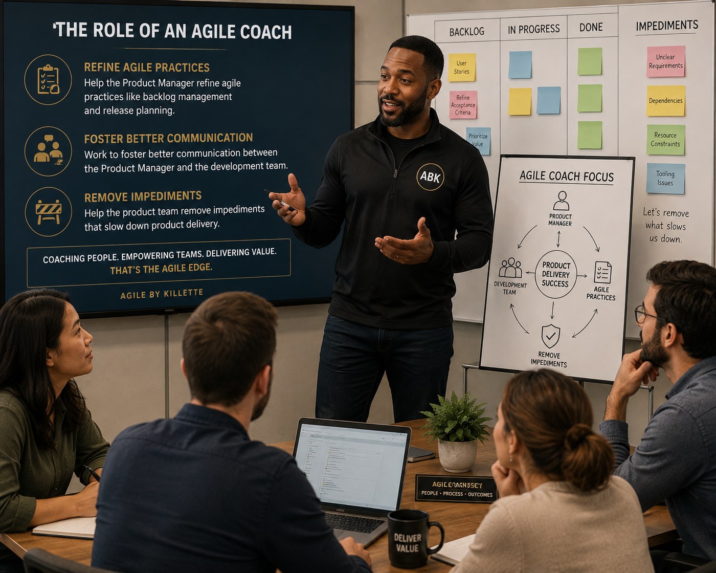 Wendell Killette coaching a product team &mdash; refine agile practices, foster communication, remove impediments